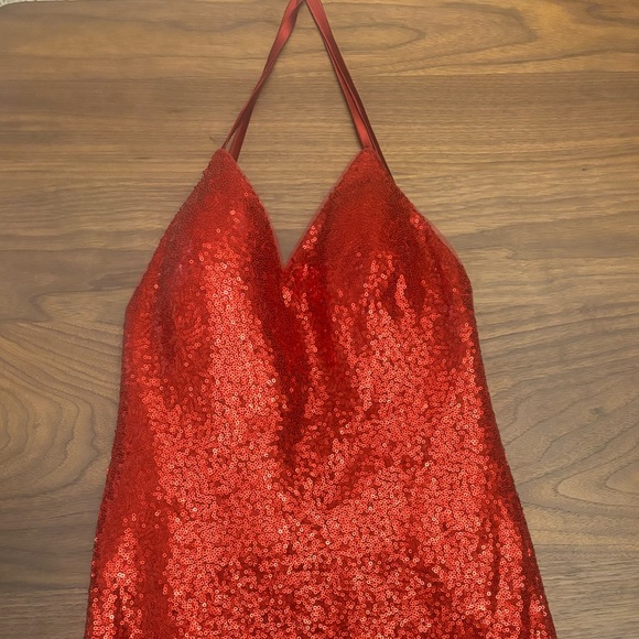 LALAMIRA Red Sequin Floor Length Gown, Long Red Sequin Prom Dress - Picture 3 of 3